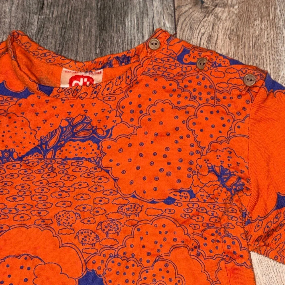Vintage 70s DJ Made in France Kids Long Sleeve Orange Purple Print Top Size 10